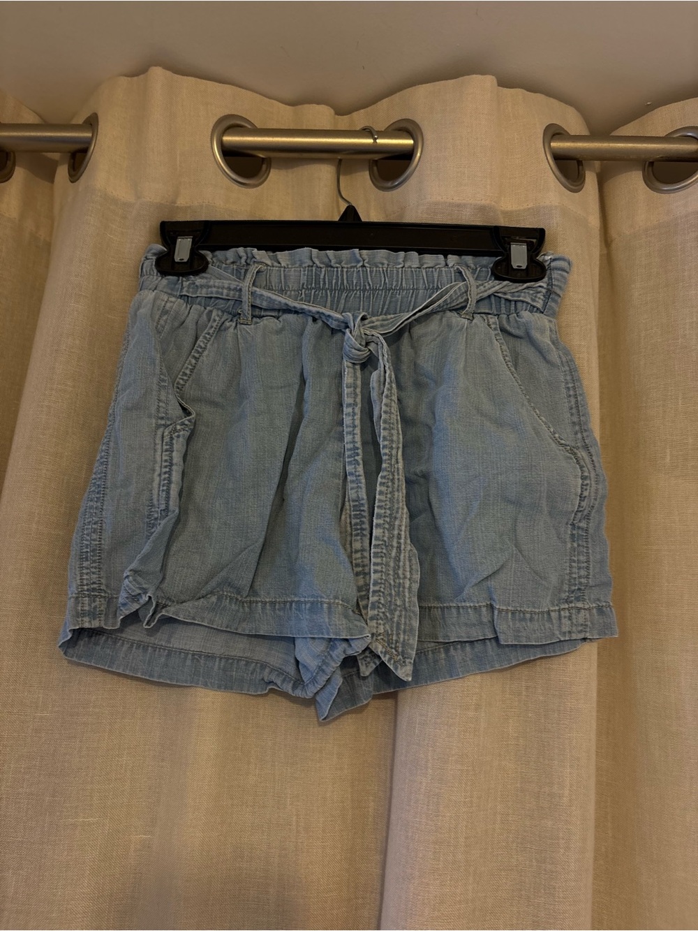 Jolt Light Blue Denim Paperbag Waist Shorts with Tie
